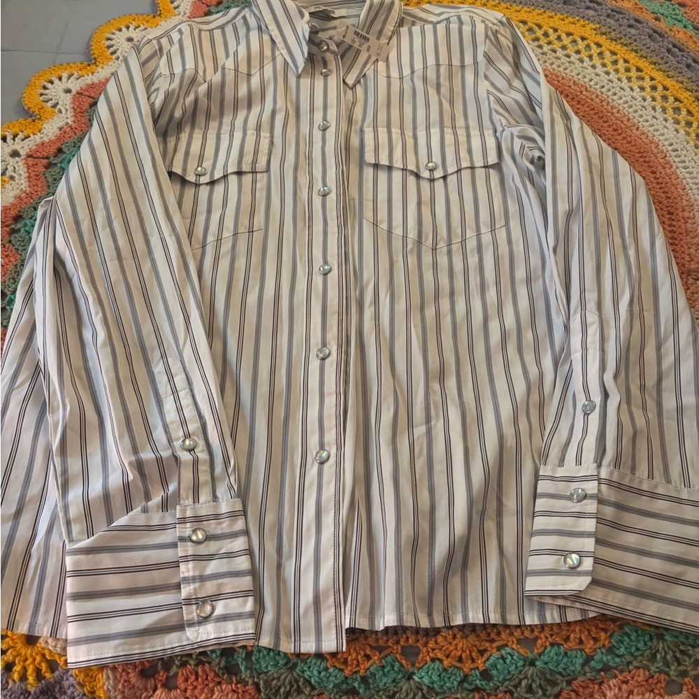 Madewell striped button up western style shirt
